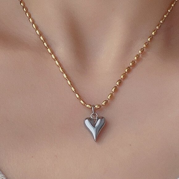 3/$35 18K Gold Plated Silver Heart Pendant Chain Necklace Two Tone Steel Jewelry - Picture 6 of 7